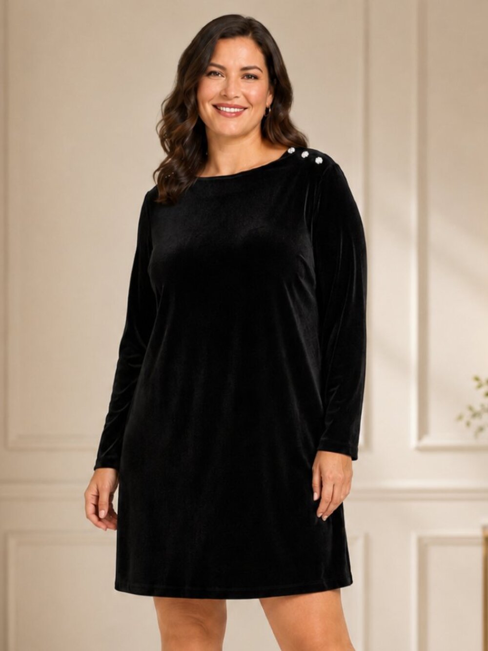 Ellen Tracy Black Velvet Dress Sz 14 Long Sleeve Holiday Cocktail Party Stretch
